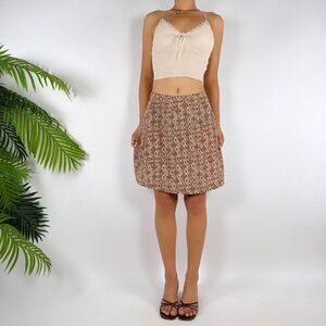 Vintage 90s Express Brown Floral Mid Rise Boho Granola Girl Mini Skirt / 7/8